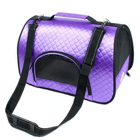 - Travel Foldable Nylon Mesh Zipper Closure Pet Dog Cat Carrier Tote Bag Purple