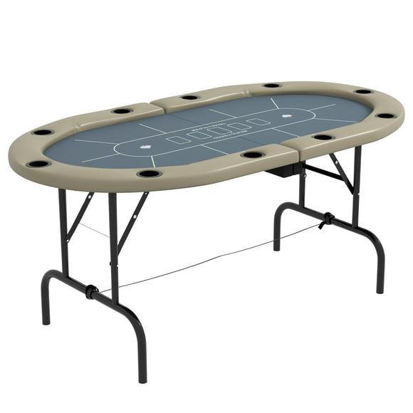Soozier Table de Poker Pliable de 70 Pouces, Table de Jeu de Blackjack pour 8 Joueurs, Bleu