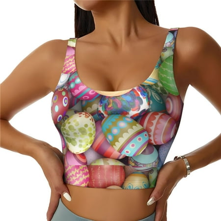 Jgfou Easter Eggs Print Womens Sports Bra - Padded Workout Sports Bras Crop Tank Top