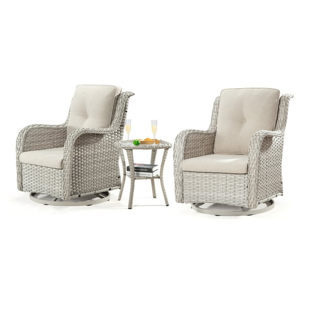 Meetleisure Outdoor Swivel Rocker Wicker Patio Chairs Sets of 2 with
