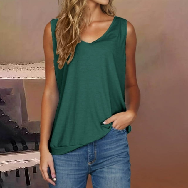 VKOYWKM Womens Tank Tops Casual V Neck Sleeveless Tops Summer Spring Clothes Loose Fit Basic Cami Tops 2025 Fashion Solid Color Tank Tops