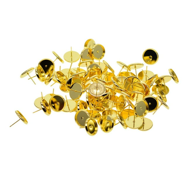 Paquete de 100 Ajustes de Pendientes de Cabujón perfecl Dorado 12mm