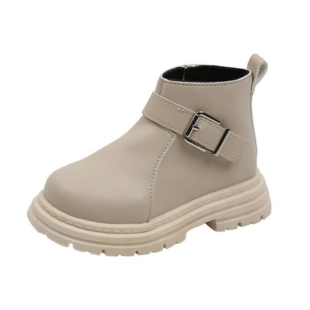 

Huesdet Boys Girls Waterproof Outdoor Side Zipper Comfort Chelsea Ankle Boots Warm Boots Low heel Short Booties Winter Snow Anti-Slip Shoes(Beige 12-18 Months)