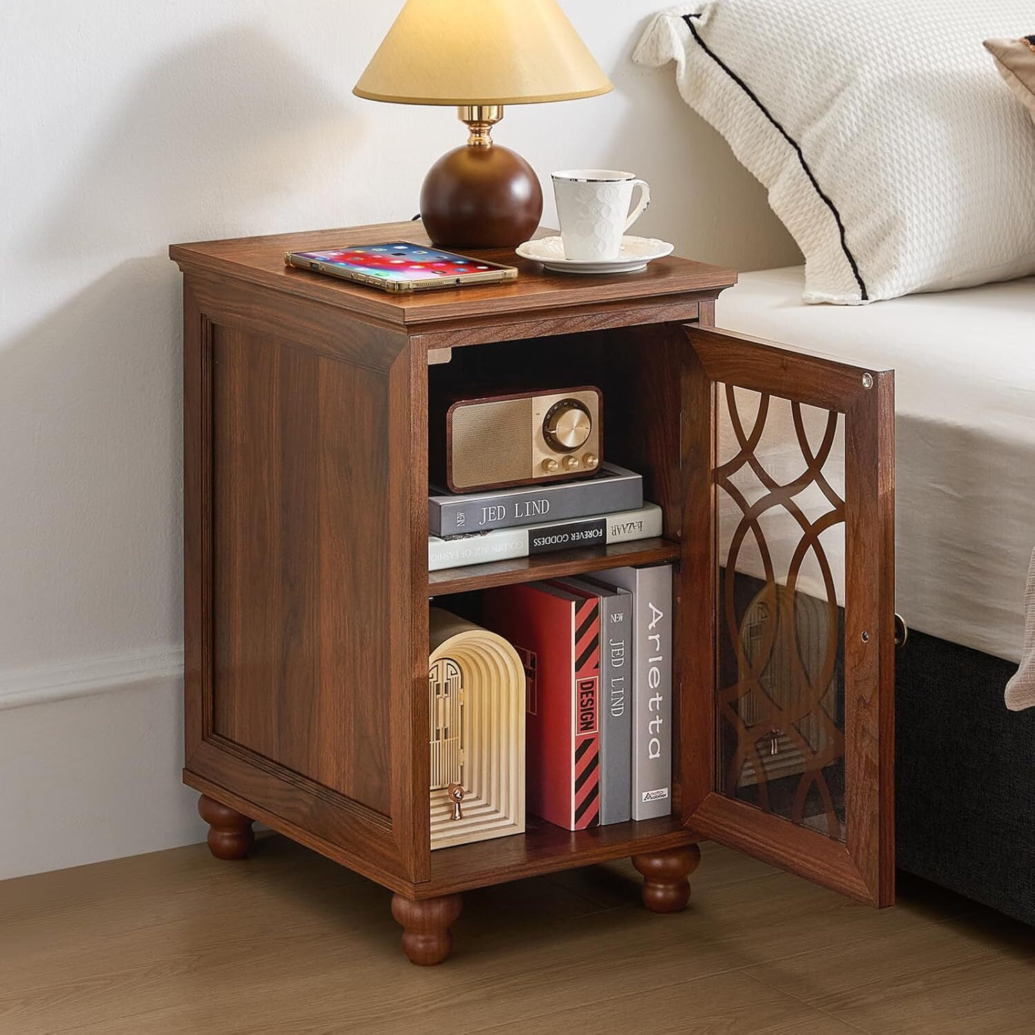 Joaxswe Narrow Nightstands, Farmhouse End Table Bedside Table with Drawer for Bedroom, Living Room, Home Office - Brown
