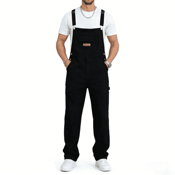 Men's Black Denim Bib Overalls, Loose Fit Workwear Overalls, Adjustable Straps, Multi-Pocket, Standard Sizes 30-40 & Plus Sizes 1XL-6XL for Big & Tall Men