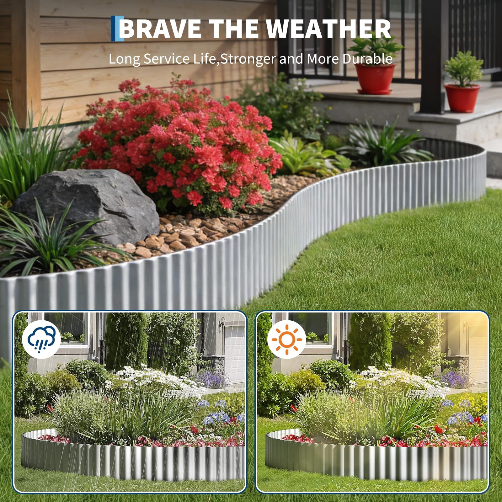 Home Garden Corrugated Metal Garden Edging, Galvanized Steel Landscape & Lawn Edging Border, Metal Garden Border DIY Flower Bed, Lawn Fence Driveway Walkway Raised Beds Yard