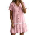 thumbnail image 5 of Admvng Women's Lace Trim Button-Down Mini Dress V-Neck Short Sleeve Casual Tunic with Pocket, 5 of 8