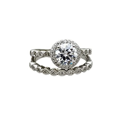 HeartsAndYou 1.7ct Engagement Ring for Women Round Cut Moissanite Bridal Set Halo 18k White Gold Over Silver