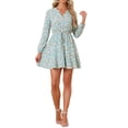 thumbnail image 1 of INSPIRAR CHIC Vestido Mini Midi A-Line de Mujer con Cuello en V, Estampado Floral, Cintura Elástica y Botones, Talla S, Azul Claro, 1 of 6