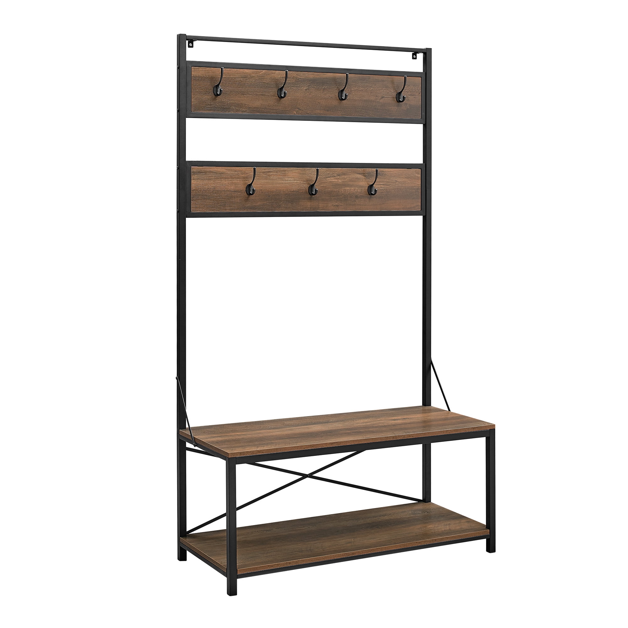 Woven Paths Industrial Hall Tree with Bench and Coat Hooks, Reclaimed Barnwood