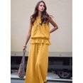 thumbnail image 6 of Women Summer 2 Piece Outfits Sleeveless Ruffle Top Wide Leg Pants Set with Pockets Yellow XXL, 6 of 8