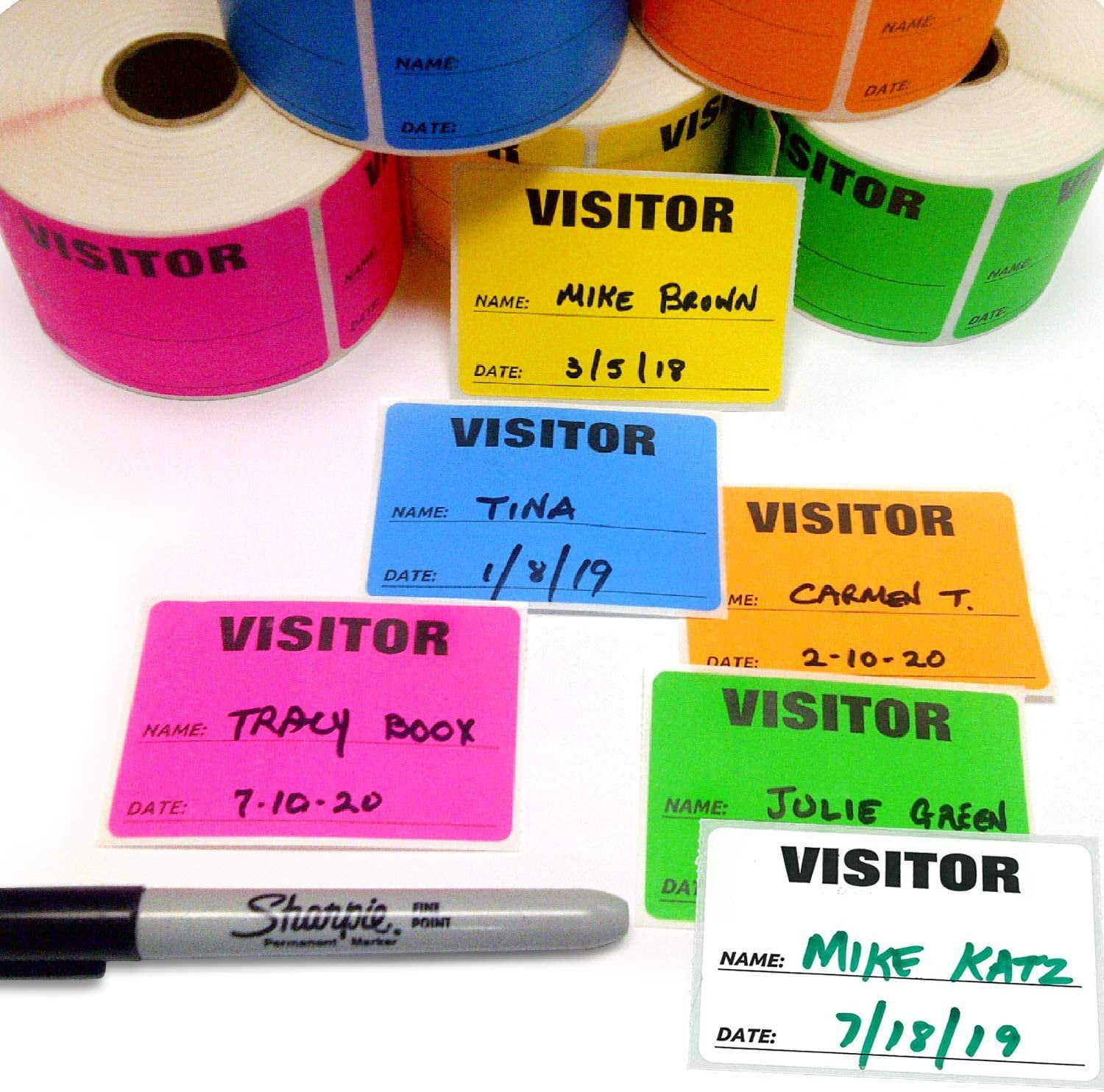 3 x 2 Fluorescent Color Visitor Labels Pass, 500 Per Roll White