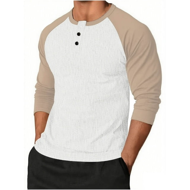 Plebaso Men's Long Sleeve Casual Button Tee Shirts Long Sleeve Color Block T Shirts Mens Lightweight Tops