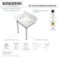 thumbnail image 4 of Kingston Brass KVPB30MSQ7 Monarch 30" Carrara Marble Console Sink with Stainless Steel Legs (8-Inch, 3-Hole), Carrara Marble White/Brushed Brass, 4 of 5