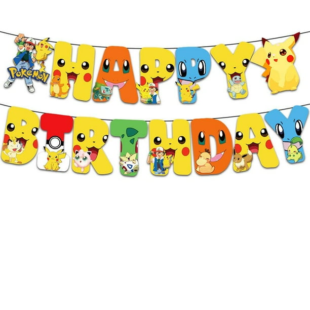 Decoraciones de fiesta de cumpleaños de Pokémon, globos de papel de aluminio de Pikachu, vajilla desechable, plato, servilleta, telón de fondo para niños, suministros de fiesta para niños