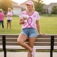 thumbnail image 6 of JULMCOMO Breast Cancer Shirts for Women V Neck Breast Cancer Awareness Pink Ribbon Graphic Tees Short Sleeve Loose Fit Cute Print T-Shirts Vermilion 3XL, 6 of 6