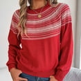 thumbnail image 4 of Lovskoo 2024 Sweaters for Women Long Sleeve Retro Contrasting Cable Knit Lantern Sleeve Pullover Sweater Top Red, 4 of 8
