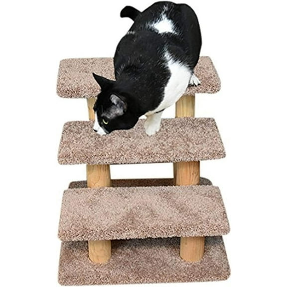New Cat Condos 110223-Brown Wood Constructed Large Pet Stairs for Cats and Dogs, Large