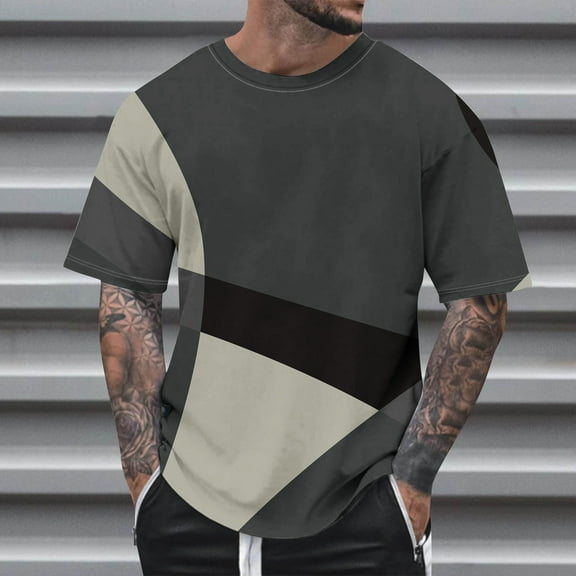 NuoCaiYun Men'S Striped T Shirt Short Sleeve Round Neck Summer Tops Casual Tee Plus Size S-5XL