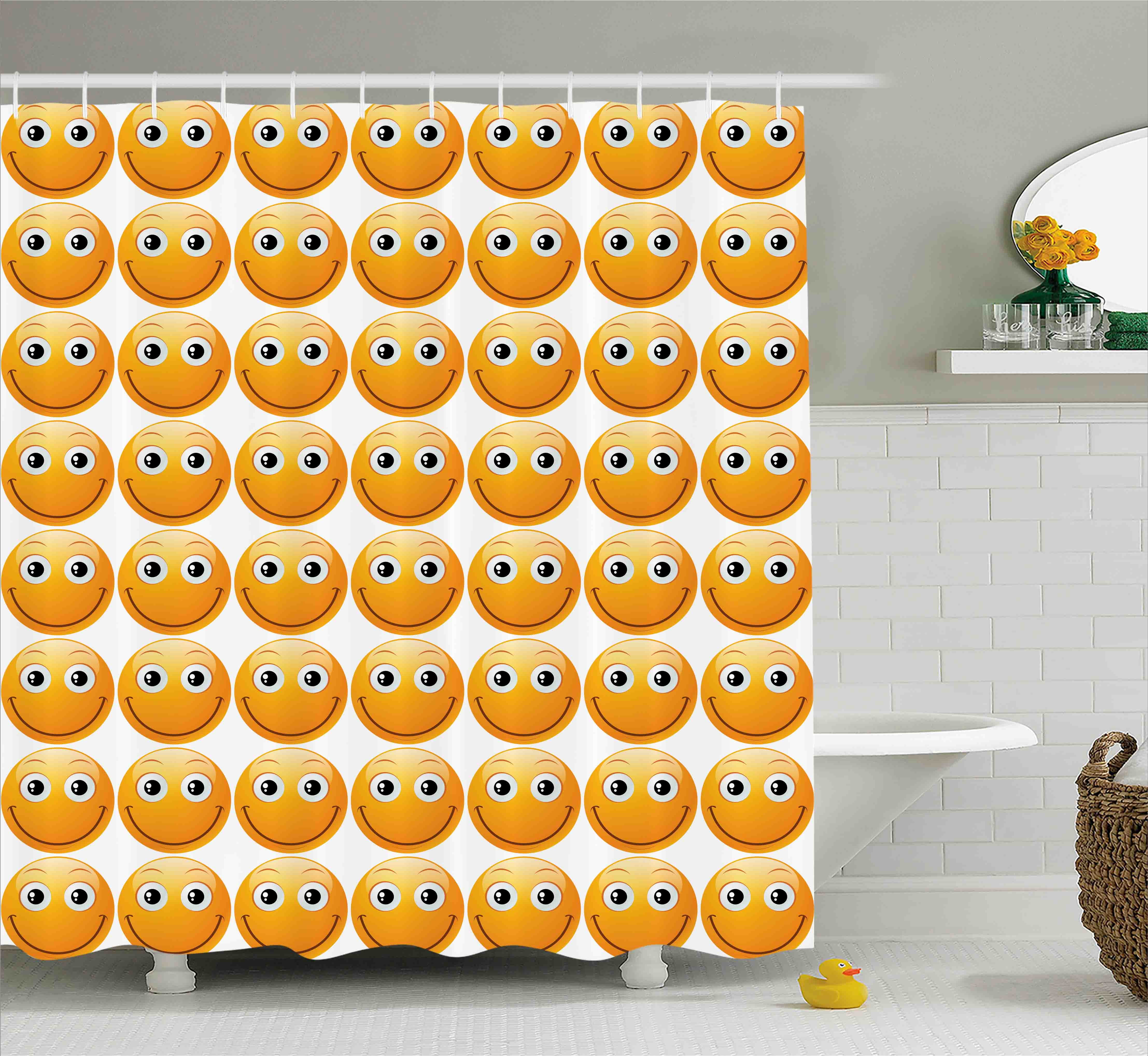 Emoji Shower Curtain, Smiley Technologic Modern Happy Loving Mood Full