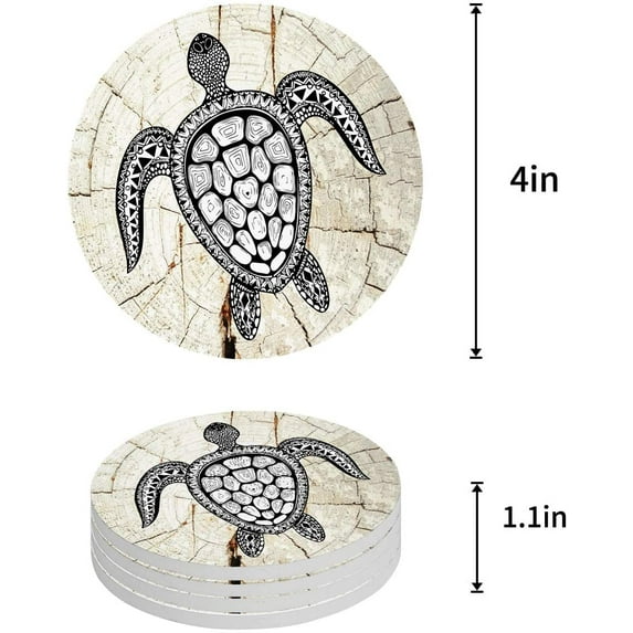 FMSHPON Ocean Sea Turtle Set of 6 Round Coaster for Drinks, Absorbent Ceramic Stone Coasters Cup Mat with Cork Base for Home Kitchen Room Coffee Table Bar Decor