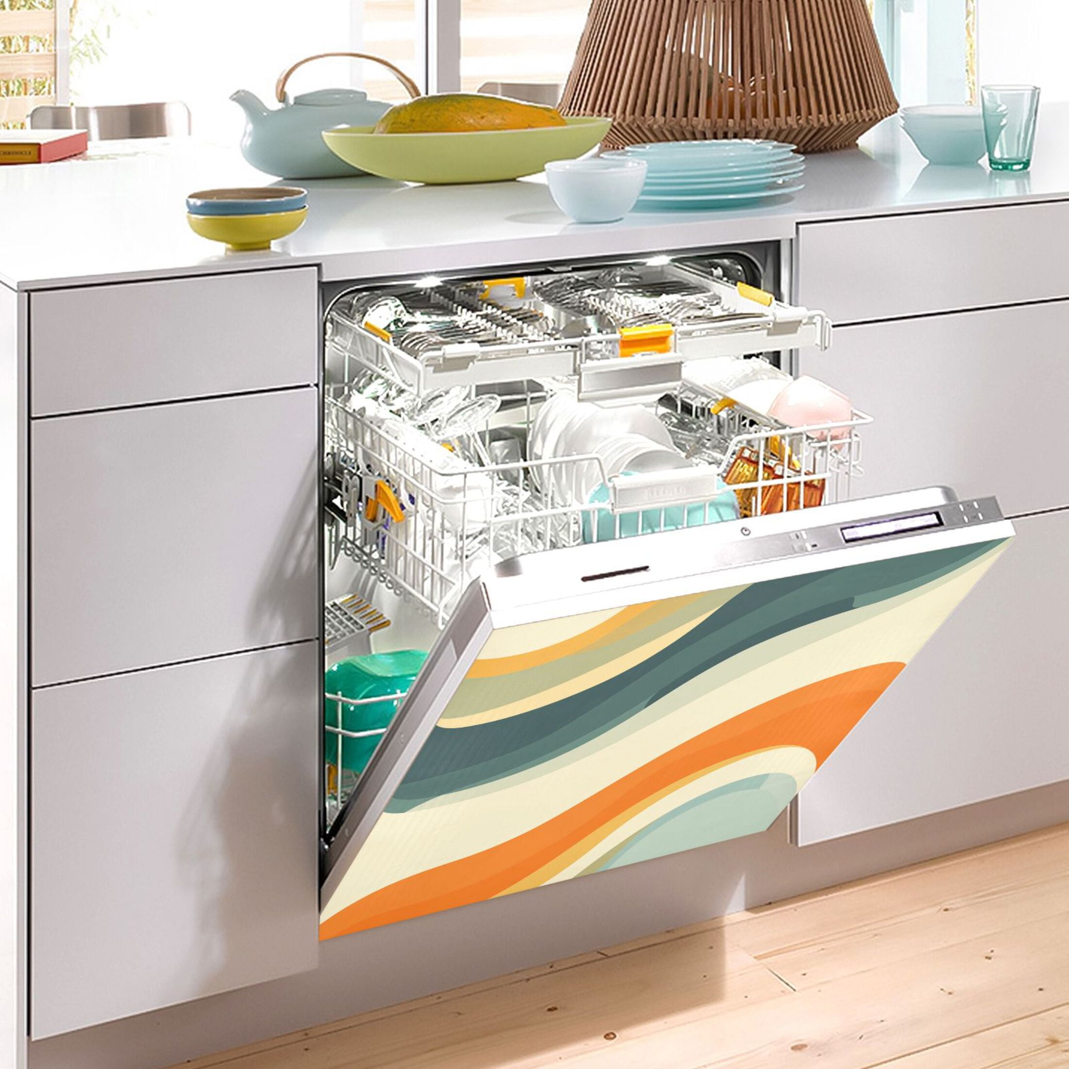 Dishwasher Magnetic Sticker 23x26 Inch Refrigerator Magnetic Sticker Washing Machine Magnetic Sticker Kitchen Panel Magnetic Sticker Home Decor Beautiful Orange Stripes