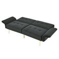 thumbnail image 3 of 78" Italian Velvet Futon Sofa Bed with Folded Armrests & Storage Bags, Convertible Sleeper Loveseat Couch with Gold Metal Legs for Living Room and Office, Black, 3 of 7