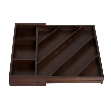 Honey-Can-Do - Expandable Diagonal Bamboo Drawer Organizer with Adjustable Dividers - Walnut