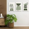 thumbnail image 5 of Sage Green Wall Art Set of 3 Prints,Sage Green Wall Decor Leaf Sun Moon Green Canvas Artwork Paintings Home Office Decor Boho Wall Decor Bedroom Olive Green Abstract Wall Print Posters 12"X16", 5 of 14