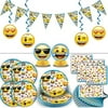 Emoji Party Supplies for 16: Includes Plates, Napkins, Hanging Banner, Swirl Decorations, Centerpieces