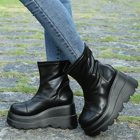 

YOTAMI Women s Boots Casual Boots For Outdoor Lace Up Daily Boots Thick Soled Shoes Dating Black 8.5