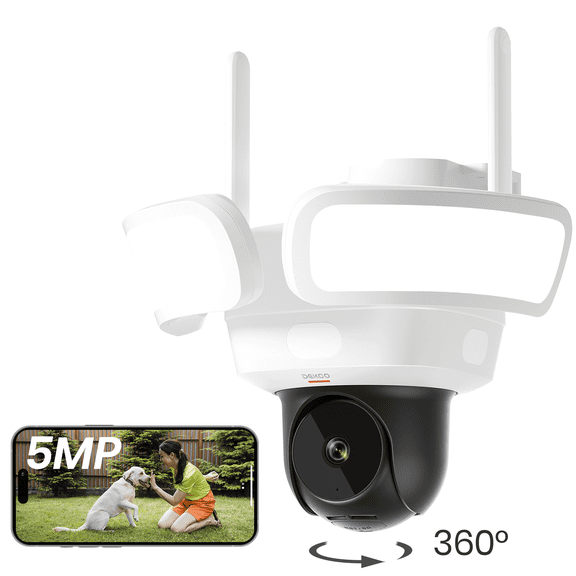DEKCO 3K UHD Wired Floodlight Camera, Outdoor Security Camera, 360° Coverage, 24/7 Recording, Motion-Activated 2600-Lumen Floodlight, Color Night Vision, No Monthly Fee