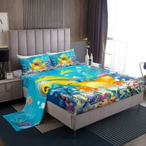 Erosebridal Yellow Duck Sheet Set Twin,Cartoon Animal Bedding Sets Twin Size,Ocean Sea Twin Sheet Sets,Lightweight Marine Room Decoration,3pcs