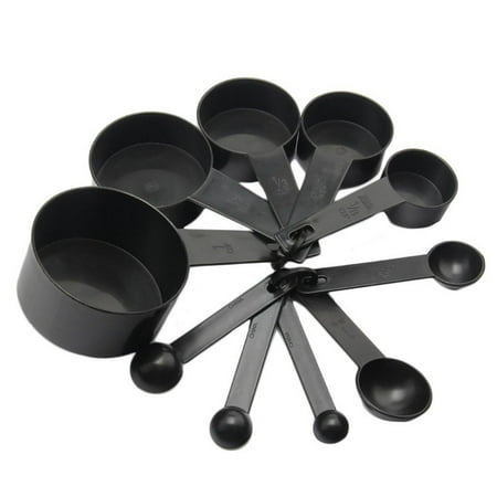 

kakina CMSX Clearance 10Pcs Black Plastic Measuring Spoons Cups Set Tools Measure for Baking Coffee
