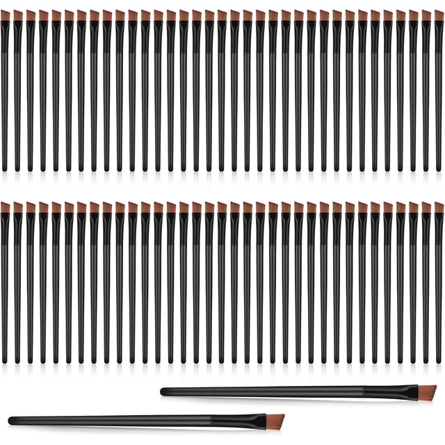 Mozeat Lens 70pcs Angled Flat Nylon Eyebrow Brush Set - Black - For Eyebrows, Eyeshadow, Eyeliner, Concealer, Lipstick