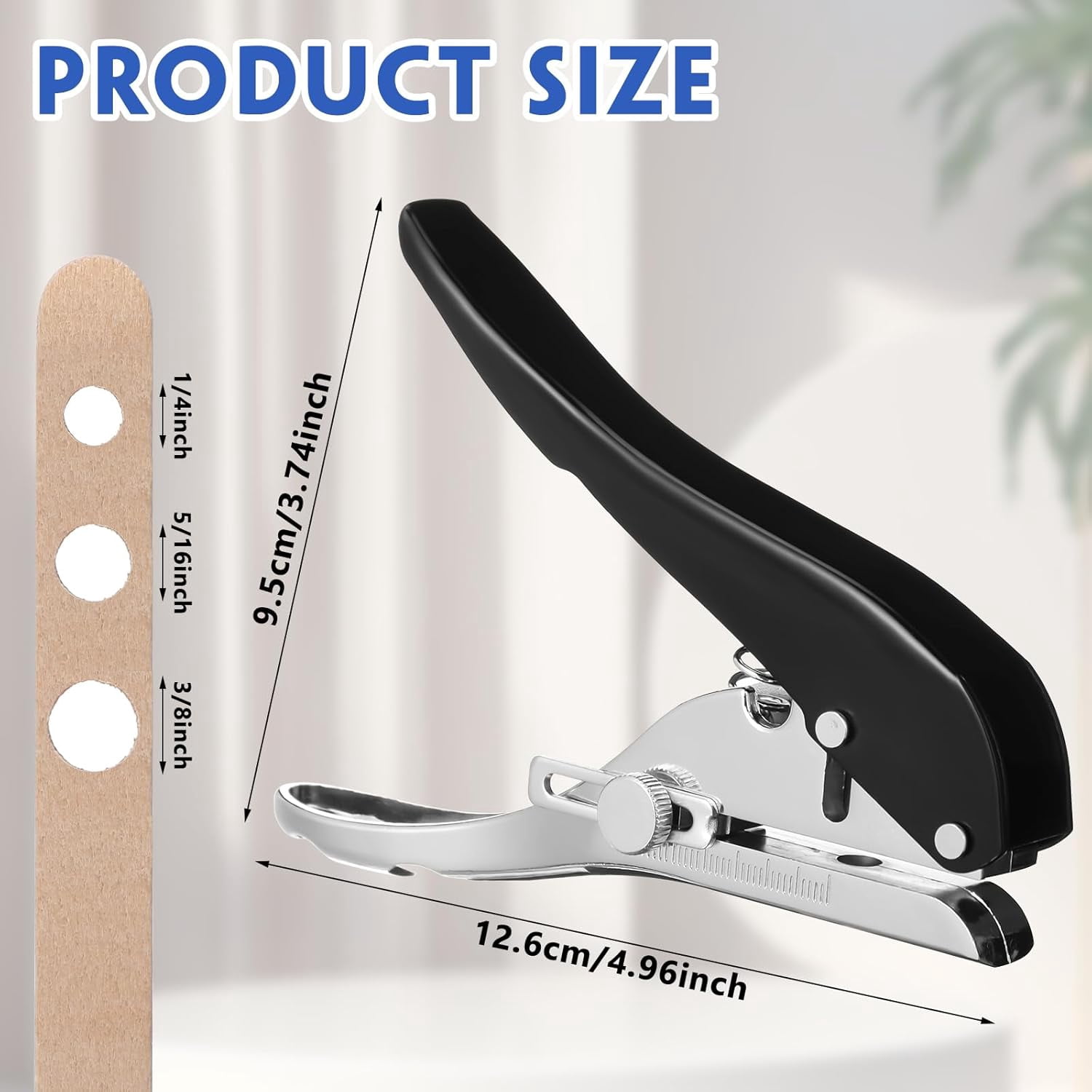 3 Pack Single Hole Punch Large 1/4 5/16 3/8 Inch Heavy Duty Puncher Paper Portable Hand Held for Cards Plastic Cardboard -