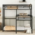 thumbnail image 2 of DeepRoar Triple Bunk Bed, Metal L-Shaped Bunk Bed for 3, Heavy Duty Metal Triple Bunk Bed with Full-Length Guardrails and Ladders, Space Saving Bunk Bed for Teens, Adults, No Box Spring Needed, Black, 2 of 18