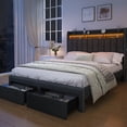 thumbnail image 5 of SIBEDS Full Upholstered LED Bed Frame with Storage Drawers & Wingback Headboard, Dark Gray Linen Finish, RGB Lights, 1000 lbs, No Box Spring, 5 of 9