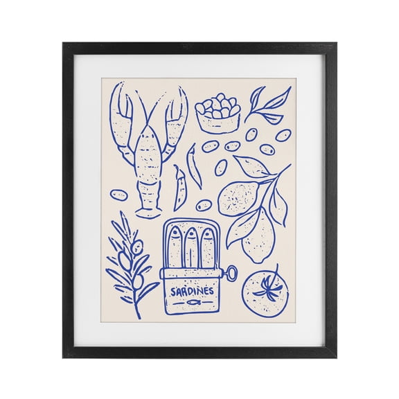 Stupell Industries Seafood & Herbs Simplicity Black Framed Print Under Glass, design by Camila Juncos