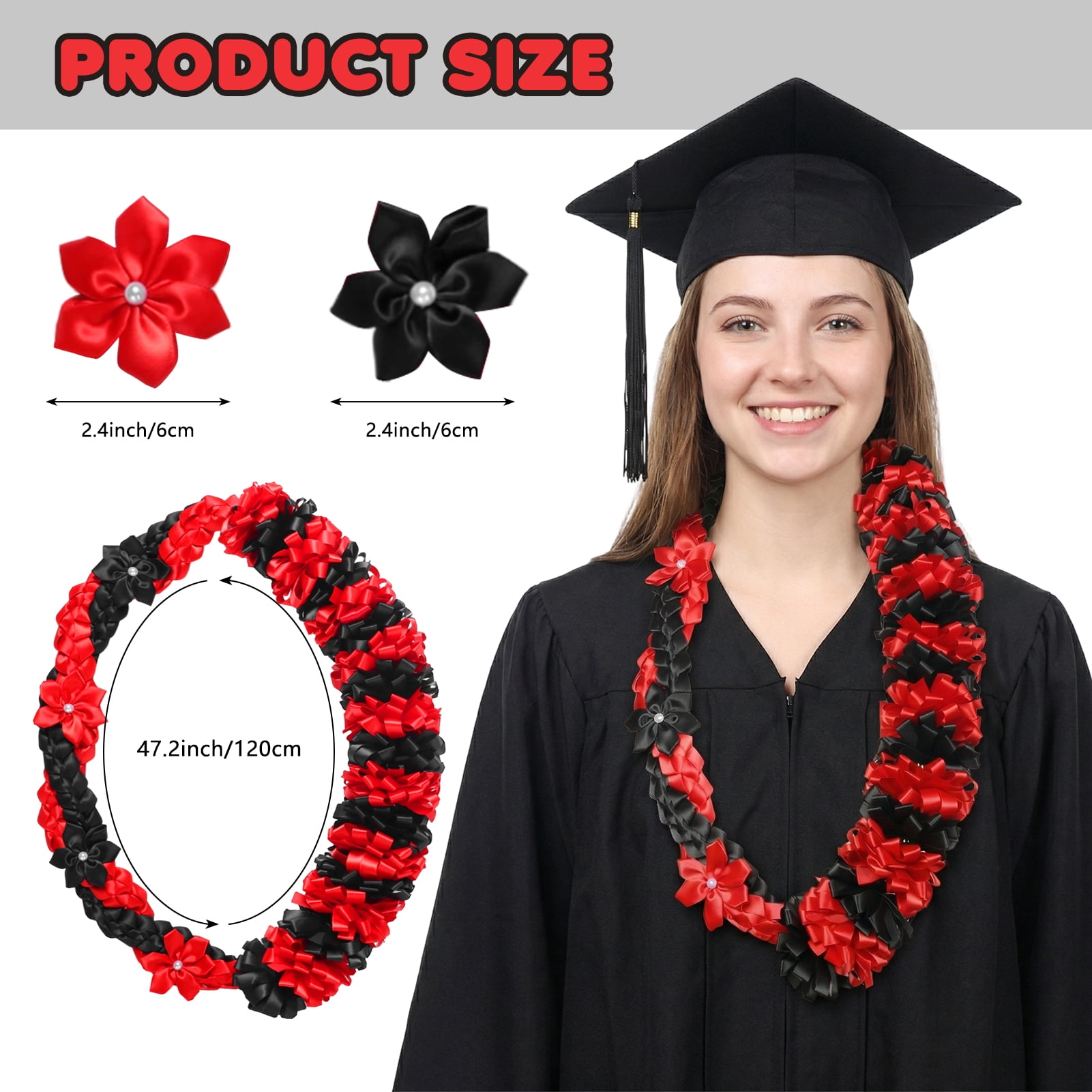 Kicpot Graduation Leis Class of 2026 Grad Ribbon Leis Double Braided Necklace Hawaiian Flower Garland with Metal Graduation Cap Hanging Keepsake Ornament for Him Her Graduation Party Decorations