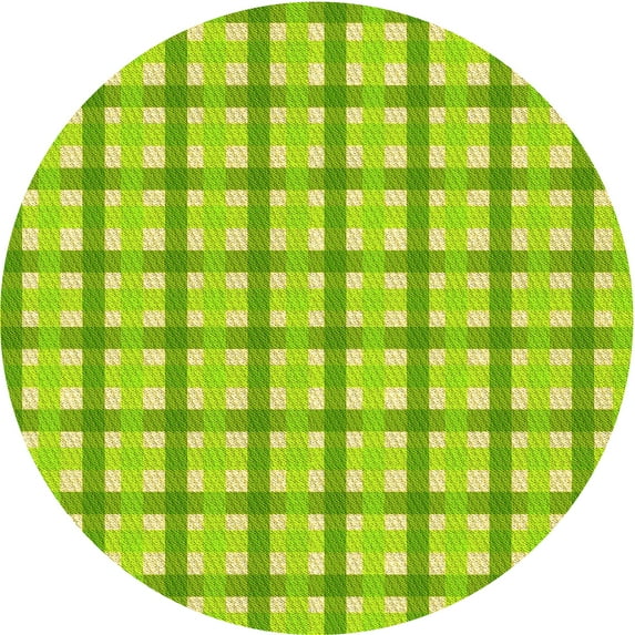 Ahgly Company Indoor Round Patterned Dull Green Yellow Green Area Rugs, 7' Round