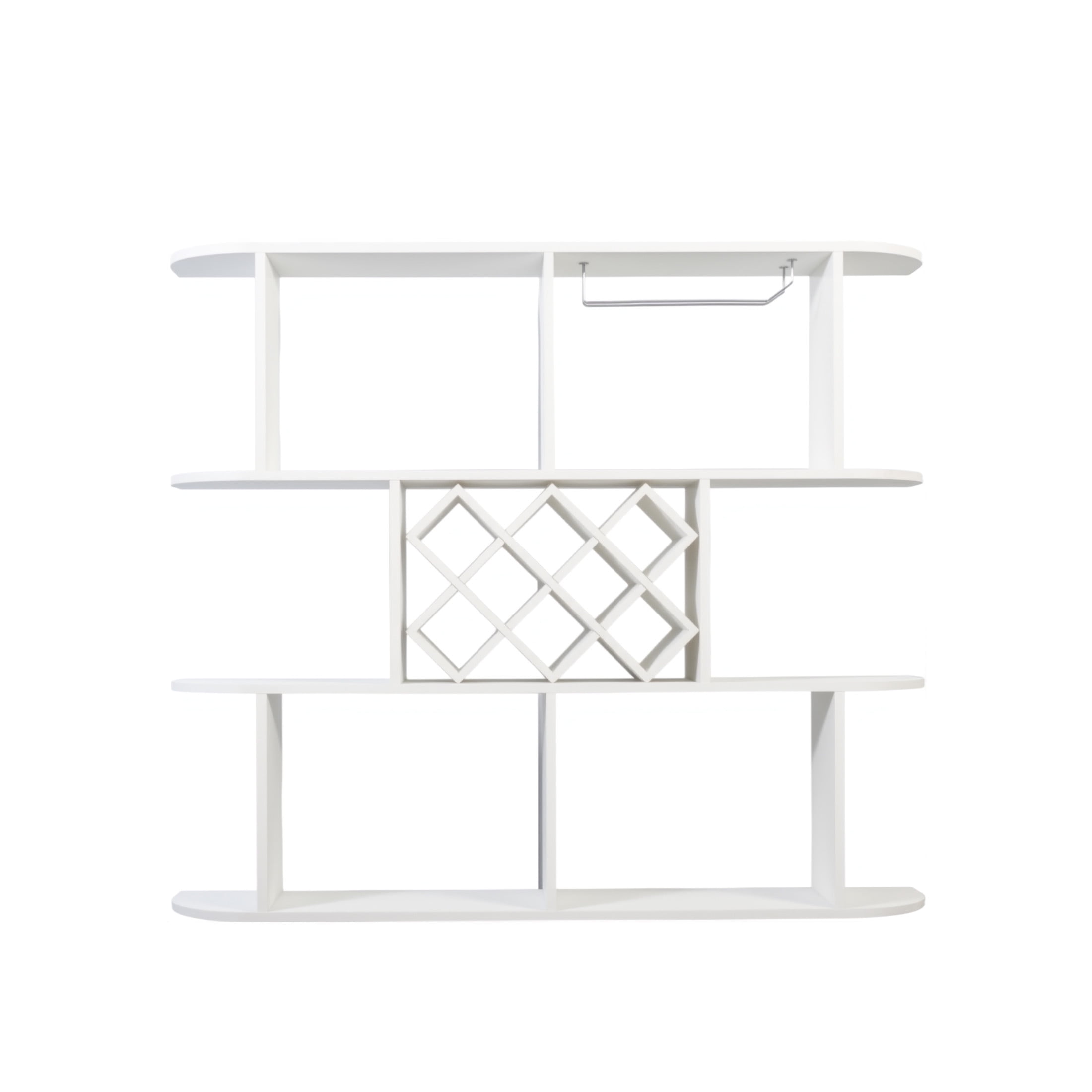Noble House Eira 47.2" Wall-Mounted Wine Rack, Rustic Wood, 3 Tiers with Bottle Grid and Stemware Holder, White
