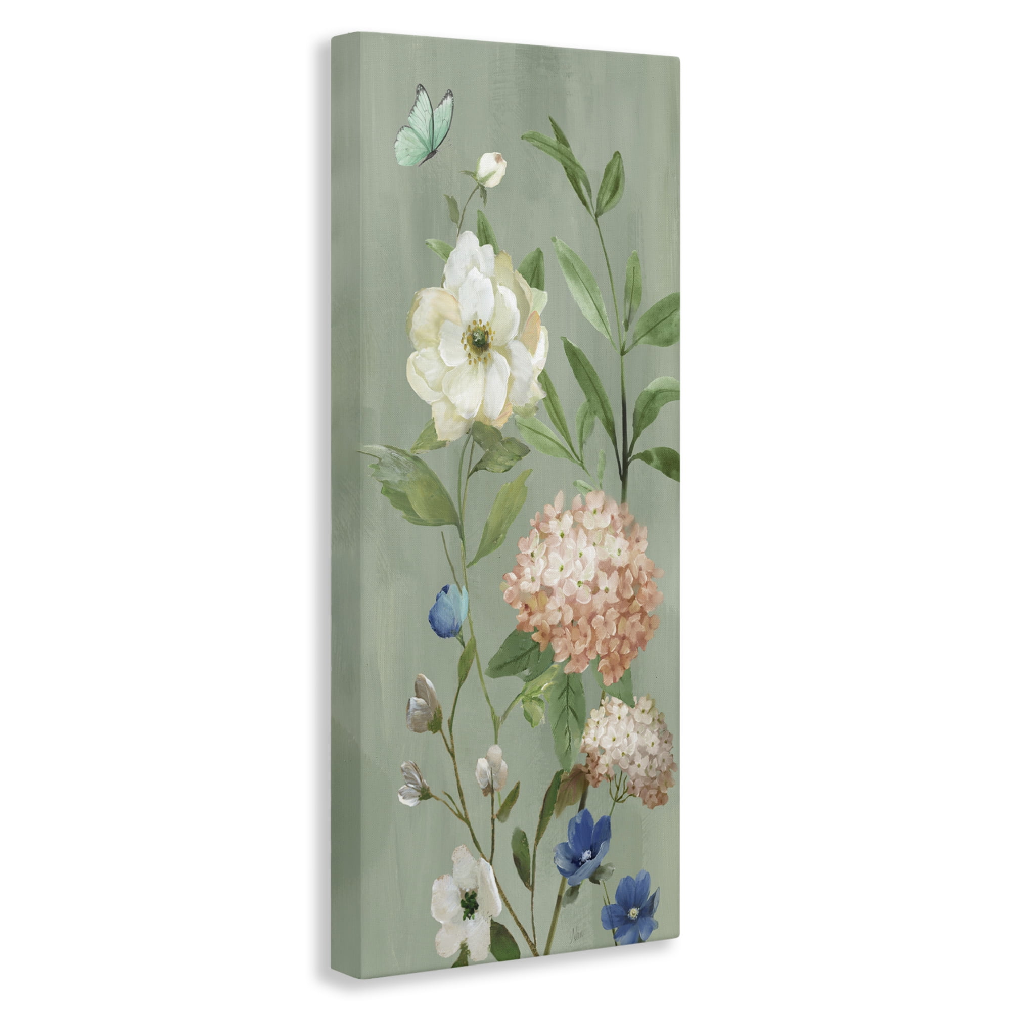 Stupell Industries Mint Floral Cluster & Butterfly Canvas Wall Art, design by Nan