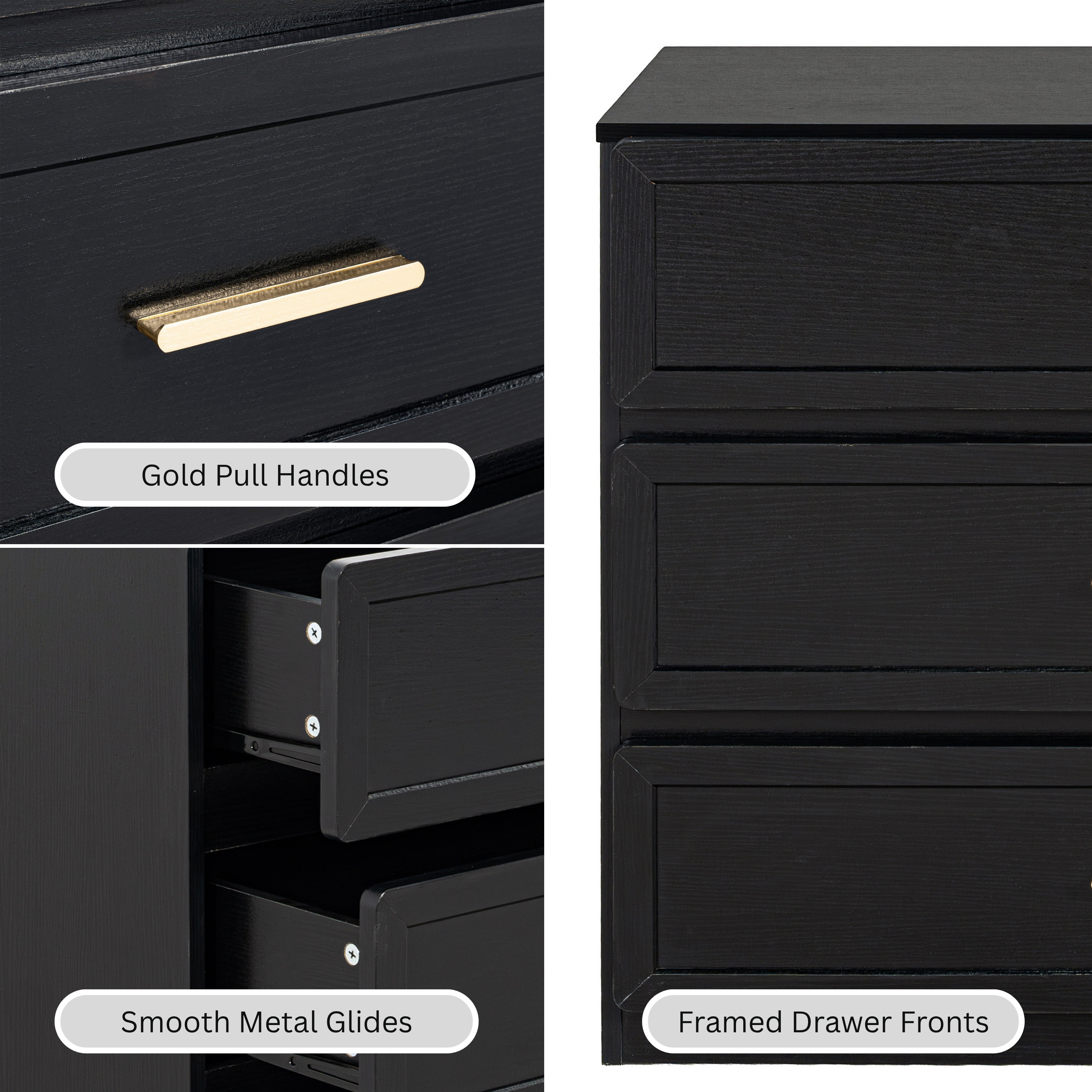 Furniture of America Rivor Modern Wood 3-Drawer Tall Nightstand, Black