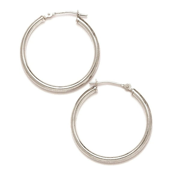 14k White Gold 25mm Round Hoop Earrings Hoop Earring for Women