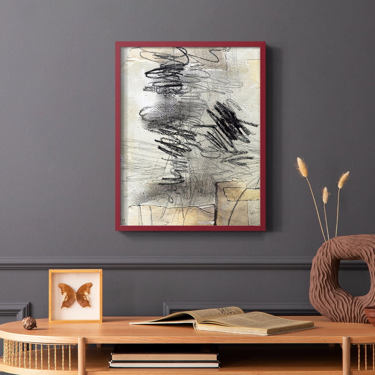 Masked Notes II Framed Print in Red Solid Wood Framed Print No Nail Hanging