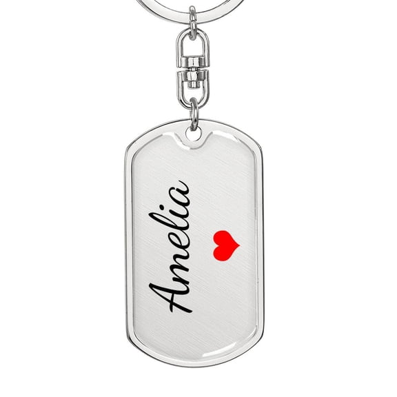 Amelia Keychain – Custom Name Keychain for Women Title: Dog Tag with Swivel Keychain (Steel)