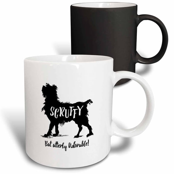 3drose, Scruffy Dog Design in Black and White, 11oz Magic Transforming Mug