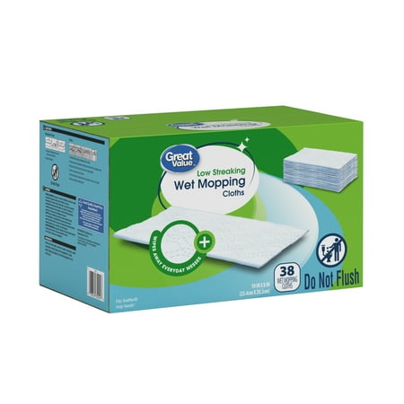 Great Value Low Streaking Wet Mopping Cloths, 38 Count