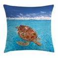 thumbnail image 1 of Turtle Throw Pillow Cushion Cover, Sea Turtle Chelonia Mydas on Water Surface Caribbean Beach Tropics, Decorative Square Accent Pillow Case, 20 X 20 Inches, Violet Blue Aqua Light Brown, by Ambesonne, 1 of 2